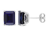 5.90 Carat (ctw) Lab-Created Blue Sapphire Emerald-Cut Stud Earrings in Sterling Silver